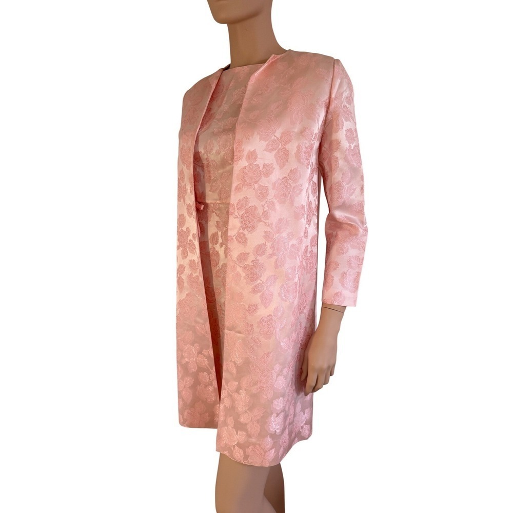 Vintage 60s Pink Damask Floral Dress and Jacket Set Home Sewn MCM Mod 2pc - Picture 15 of 16